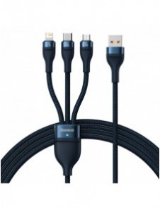 Baseus Flash Series II 3in1 snabbladdningskabel USB-A till USB-C / Micro-USB / Lightning 66W 480Mbps 1,2m Blå