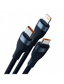 Baseus Flash Series II 3in1 snabbladdningskabel USB-A till USB-C / Micro-USB / Lightning 66W 480Mbps 1,2m Blå