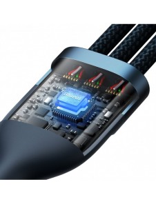 Baseus Flash Series II 3in1 snabbladdningskabel USB-A till USB-C / Micro-USB / Lightning 66W 480Mbps 1,2m Blå