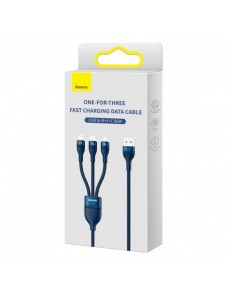 Baseus Flash Series II 3in1 snabbladdningskabel USB-A till USB-C / Micro-USB / Lightning 66W 480Mbps 1,2m Blå