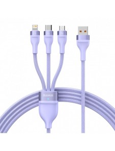 Baseus Flash Series II 3in1 snabbladdningskabel USB-A till USB-C / Micro-USB / Lightning 66W 480Mbps 1,2m Lila
