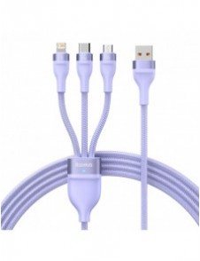 Baseus Flash Series II 3in1 snabbladdningskabel USB-A till USB-C / Micro-USB / Lightning 66W 480Mbps 1,2m Lila