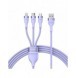 Baseus Flash Series II 3in1 snabbladdningskabel USB-A till USB-C / Micro-USB / Lightning 66W 480Mbps 1,2m Lila