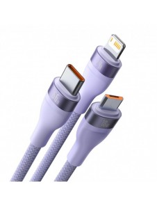 Baseus Flash Series II 3in1 snabbladdningskabel USB-A till USB-C / Micro-USB / Lightning 66W 480Mbps 1,2m Lila