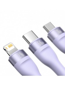Baseus Flash Series II 3in1 snabbladdningskabel USB-A till USB-C / Micro-USB / Lightning 66W 480Mbps 1,2m Lila