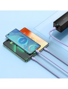 Baseus Flash Series II 3in1 snabbladdningskabel USB-A till USB-C / Micro-USB / Lightning 66W 480Mbps 1,2m Lila