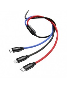 Baseus tre primära färger 3-i-1 USB - mikro-USB / Lightning / USB-C nylonflätad kabel 3,5A 1,2M svart (CAMLT-BSY01)