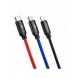 Baseus tre primära färger 3-i-1 USB - mikro-USB / Lightning / USB-C nylonflätad kabel 3,5A 1,2M svart (CAMLT-BSY01)