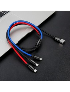 Baseus tre primära färger 3-i-1 USB - mikro-USB / Lightning / USB-C nylonflätad kabel 3,5A 1,2M svart (CAMLT-BSY01)