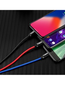 Baseus tre primära färger 3-i-1 USB - mikro-USB / Lightning / USB-C nylonflätad kabel 3,5A 1,2M svart (CAMLT-BSY01)