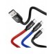 Baseus tre primära färger 3-i-1 USB - mikro-USB / Lightning / USB-C nylonflätad kabel 3,5A 1,2M svart (CAMLT-BSY01)