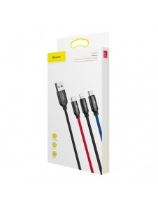 Baseus tre primära färger 3-i-1 USB - mikro-USB / Lightning / USB-C nylonflätad kabel 3,5A 1,2M svart (CAMLT-BSY01)