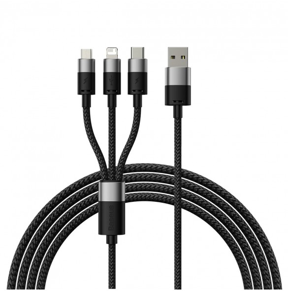 3in1 USB - micro USB / Lightning / USB C 3.5A 1.2m kabel Baseus StarSpeed - svart