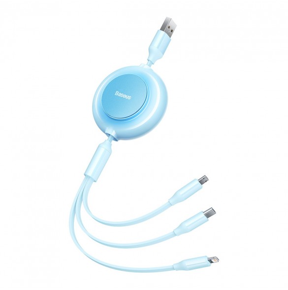 Baseus Bright Mirror 2 3-i-1 USB Typ A-kabel - micro USB + Lightning + USB Typ C 3.5A 1.1m blå (CAMJ010017)