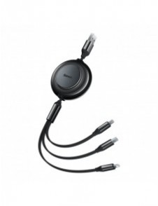 Baseus Bright Mirror 2-kabel 3-i-1-kabel USB Typ A - micro USB + Lightning + USB Typ C 3.5A 1.1m svart (CAMJ010001)