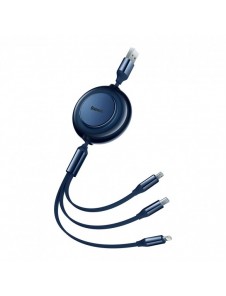 Baseus Bright Mirror 2-kabel 3-i-1-kabel USB Typ A - micro USB + Lightning + USB Typ C 3.5A 1.1m blå (CAMJ010003)