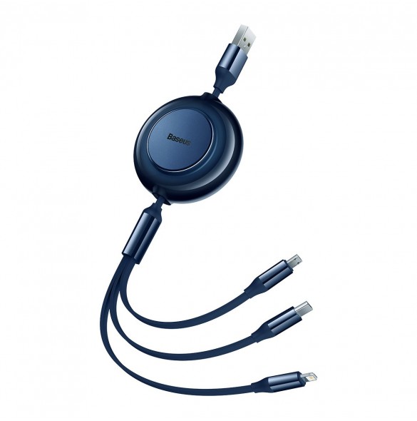 Baseus Bright Mirror 2-kabel 3-i-1-kabel USB Typ A - micro USB + Lightning + USB Typ C 3.5A 1.1m blå (CAMJ010003)
