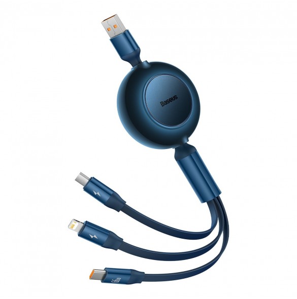 Baseus Bright Mirror 2 infällbar kabel 3-i-1-kabel USB Typ A - micro USB + Lightning + USB Typ C 66W 1,1 m blå (CAMJ010103)