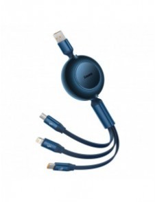 Baseus Bright Mirror 2 infällbar kabel 3-i-1-kabel USB Typ A - micro USB + Lightning + USB Typ C 66W 1,1 m blå (CAMJ010103)