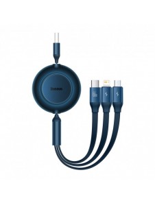 Baseus Bright Mirror 2 infällbar kabel 3-i-1-kabel USB Typ A - micro USB + Lightning + USB Typ C 66W 1,1 m blå (CAMJ010103)