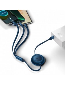 Baseus Bright Mirror 2 infällbar kabel 3-i-1-kabel USB Typ A - micro USB + Lightning + USB Typ C 66W 1,1 m blå (CAMJ010103)