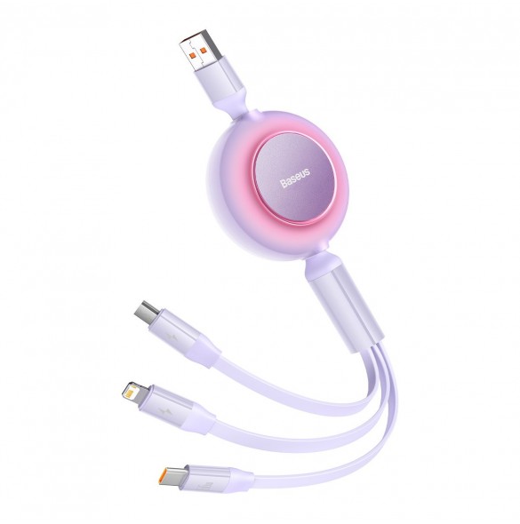 Baseus Bright Mirror 2 infällbar kabel 3-i-1-kabel USB Typ A - micro USB + Lightning + USB Typ C 66W 1,1m lila (CAMJ010105)