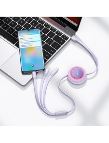 Baseus Bright Mirror 2 infällbar kabel 3-i-1-kabel USB Typ A - micro USB + Lightning + USB Typ C 66W 1,1m lila (CAMJ010105)
