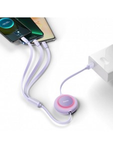 Baseus Bright Mirror 2 infällbar kabel 3-i-1-kabel USB Typ A - micro USB + Lightning + USB Typ C 66W 1,1m lila (CAMJ010105)