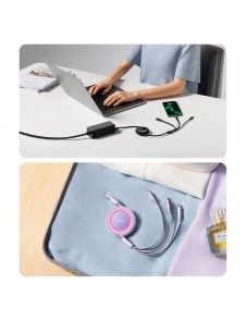 Baseus Bright Mirror 2 infällbar kabel 3-i-1-kabel USB Typ A - micro USB + Lightning + USB Typ C 66W 1,1m lila (CAMJ010105)