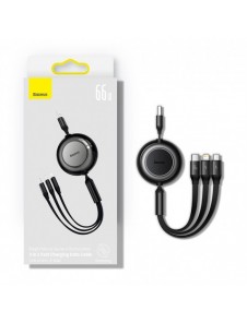 Baseus Bright Mirror 2 infällbar kabel 3-i-1-kabel USB Typ A - micro USB + Lightning + USB Typ C 66W 1,1m lila (CAMJ010105)