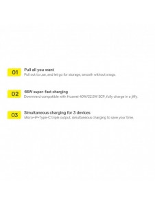 Baseus Bright Mirror 2 infällbar kabel 3-i-1-kabel USB Typ A - micro USB + Lightning + USB Typ C 66W 1,1m lila (CAMJ010105)