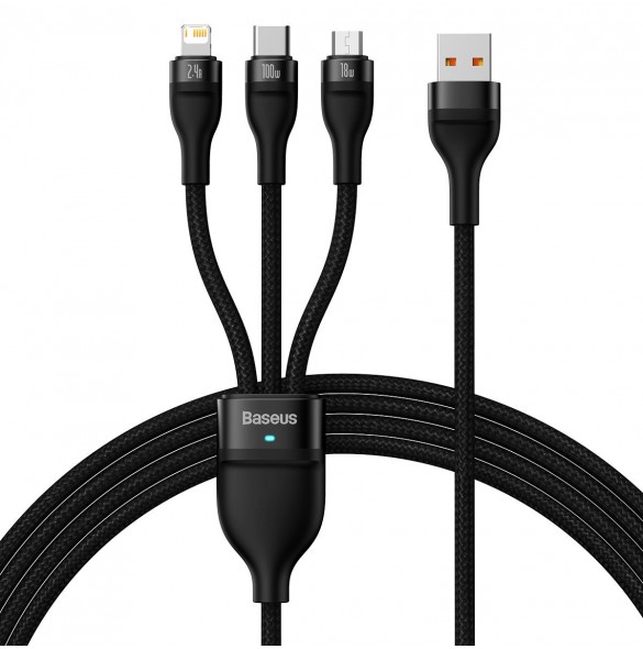 Baseus Flash Series II-kabel USB - USB Typ C / Lightning / micro USB 100 W 1,2 m svart (CASS030001)