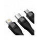 Baseus Flash Series II-kabel USB - USB Typ C / Lightning / micro USB 100 W 1,2 m svart (CASS030001)