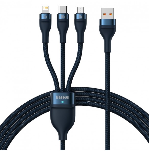 Baseus Flash Series II-kabel USB - USB Typ C / Lightning / micro USB 100 W 1,2 m blå (CASS030003)