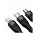 Baseus Flash Series II-kabel USB Typ C - USB Typ C / Lightning / micro USB 100 W 1,5 m svart (CASS030201)