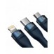 Baseus Flash Series II-kabel USB Typ C / USB Typ A - USB Typ C / Lightning / micro USB 100 W 1,2 m blå (CASS030103)