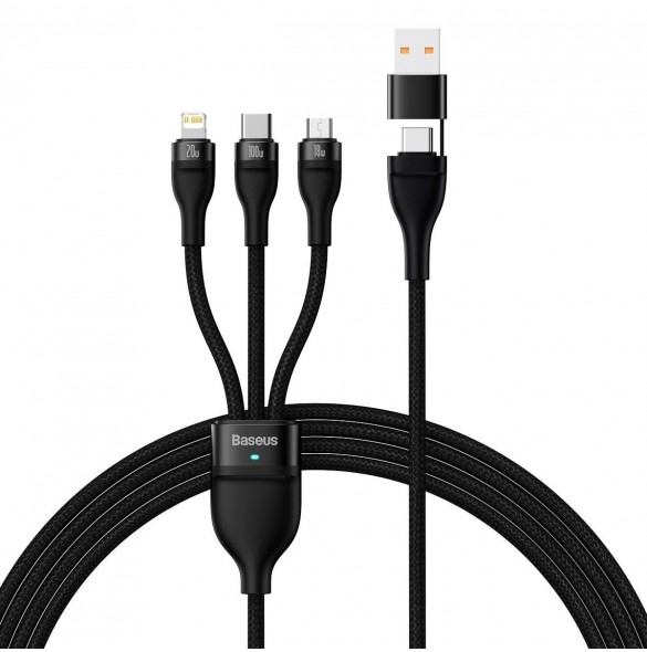 Baseus Flash Series II USB Typ C / USB Typ A-kabel - USB Typ C / Lightning / micro USB 100 W 1,2 m svart (CASS030101)