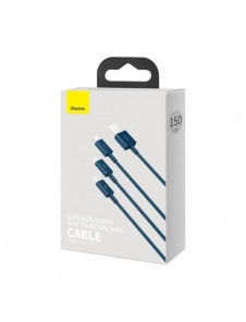 Baseus Superior 3in1 USB-kabel - Lightning / USB Type C / micro USB 3,5 A 1,5 m blå (CAMLTYS-03)