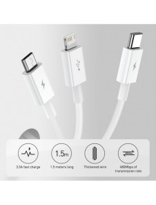 Baseus Superior 3in1 USB-kabel - Lightning / USB Type C / micro USB 3,5 A 1,5 m blå (CAMLTYS-03)