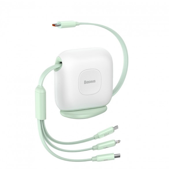 Baseus Traction Series 3-i-1 infällbar kabel USB Typ C - micro USB / USB Typ C / Lightning Power Delivery 100W 1,7 m grön (CAQY0
