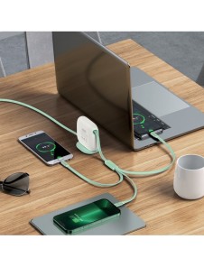 Baseus Traction Series 3-i-1 infällbar kabel USB Typ C - micro USB / USB Typ C / Lightning Power Delivery 100W 1,7 m grön (CAQY0