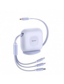 Baseus Traction Series 3-i-1 infällbar kabel USB Typ C - micro USB / USB Typ C / Lightning Power Delivery 100W 1,7m lila (CAQY00