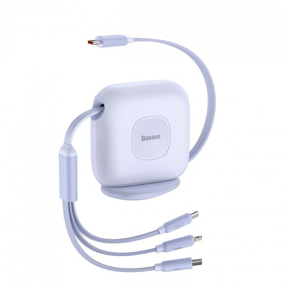 Baseus Traction Series 3-i-1 infällbar kabel USB Typ C - micro USB / USB Typ C / Lightning Power Delivery 100W 1,7m lila (CAQY00