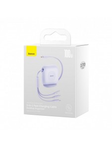 Baseus Traction Series 3-i-1 infällbar kabel USB Typ C - micro USB / USB Typ C / Lightning Power Delivery 100W 1,7m lila (CAQY00