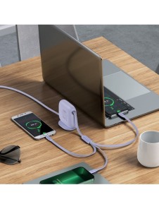 Baseus Traction Series 3-i-1 infällbar kabel USB Typ C - micro USB / USB Typ C / Lightning Power Delivery 100W 1,7m lila (CAQY00