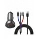 Baseus 2x USB 4.8A 24W billaddare med LCD + 3in1 kabel USB - USB Typ C / micro USB / Lightning 1.2m svart (TZCCBX-0G)