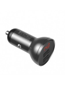 Baseus 2x USB 4.8A 24W billaddare med LCD + 3in1 kabel USB - USB Typ C / micro USB / Lightning 1.2m svart (TZCCBX-0G)