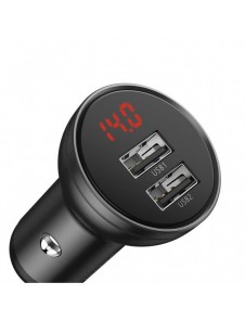 Baseus 2x USB 4.8A 24W billaddare med LCD + 3in1 kabel USB - USB Typ C / micro USB / Lightning 1.2m svart (TZCCBX-0G)