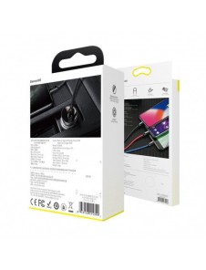 Baseus 2x USB 4.8A 24W billaddare med LCD + 3in1 kabel USB - USB Typ C / micro USB / Lightning 1.2m svart (TZCCBX-0G)