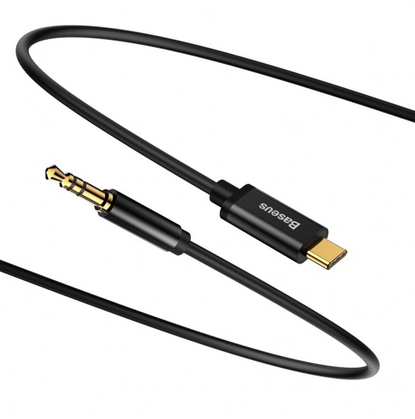 Baseus stereoljudkabel AUX 3,5 mm minijack - USB Typ C för surfplatta 120cm svart (CAM01-01)